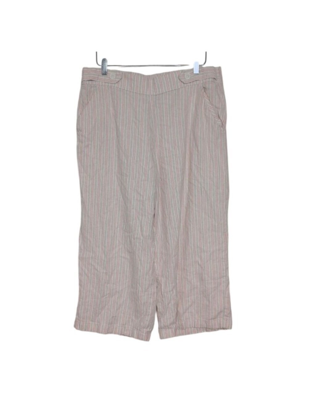 Croft & Barrow Stripe Crop Pants Womens Size XL Linen Blend Wide Leg Coastal